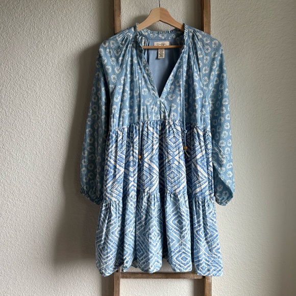 Jessica Simpson Blue Batik Mini Sundress Boho Sz: Large - Picture 1 of 8